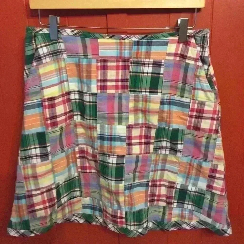 L.L. Bean plaid patchwork Cotton A-line skirt women 8 petite